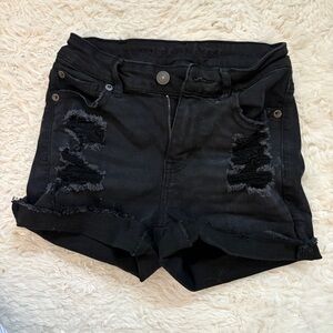 000 American Eagle Outfitters Black Jean Shorts Distressed Style